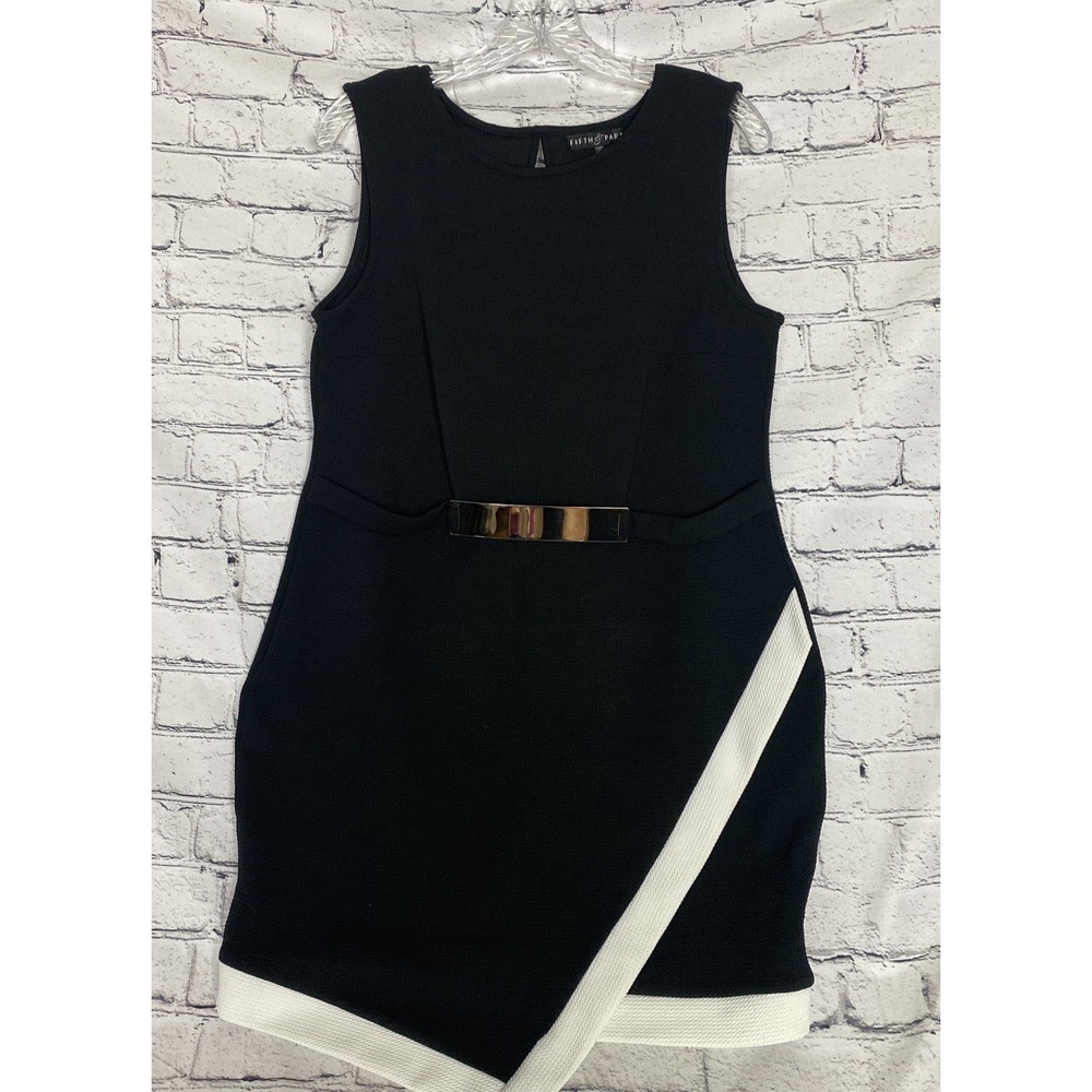 Park &-Fitfth Black White Sleeveless Sheath Dress XL‎ Semi Belt Angled Front